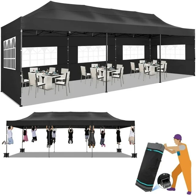 HOTEEL 10'x20' Canopy EZ Pop Up Canopy Anti-UV Waterproof Outdoor Tent Portable Party Wedding Instant Canopy Shelter All Season Tent Gazebo with 6 Removable Sidewalls, 4 Sandbags, Roller Bag