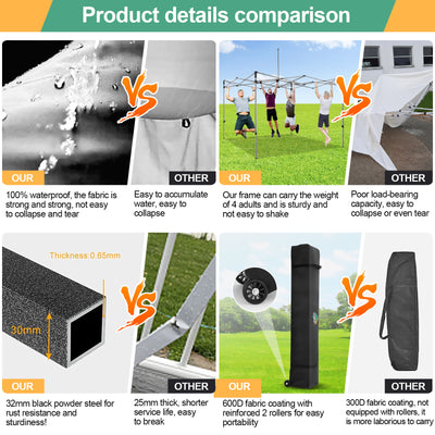 COBIZI 10'x10' Heavy Duty Pop Up Canopy with Sidewalls & 3 Adjustable Heights, SPC26