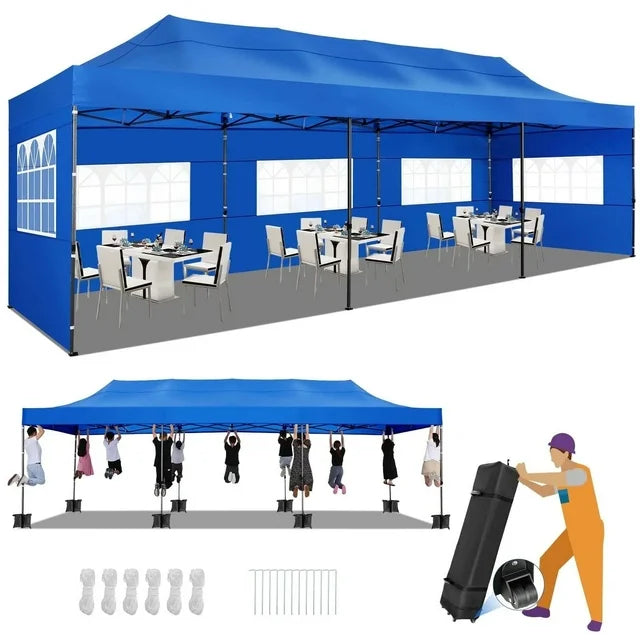 HOTEEL 10'x20' Canopy EZ Pop Up Canopy Anti-UV Waterproof Outdoor Tent Portable Party Wedding Instant Canopy Shelter All Season Tent Gazebo with 6 Removable Sidewalls, 4 Sandbags, Roller Bag