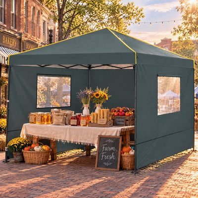 COBIZI 10'x10' Pop Up Outdoor Canopy with 4 Removable Sidewall and Mesh Windows HZC48