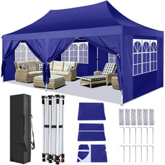 COBIZI 10x20 Canopy Tent with Sidewalls, 3 Adjustable Height Commercial Canopy, Pop Up Party Canopy with 12 Stakes & 6 Ropes,Khaki