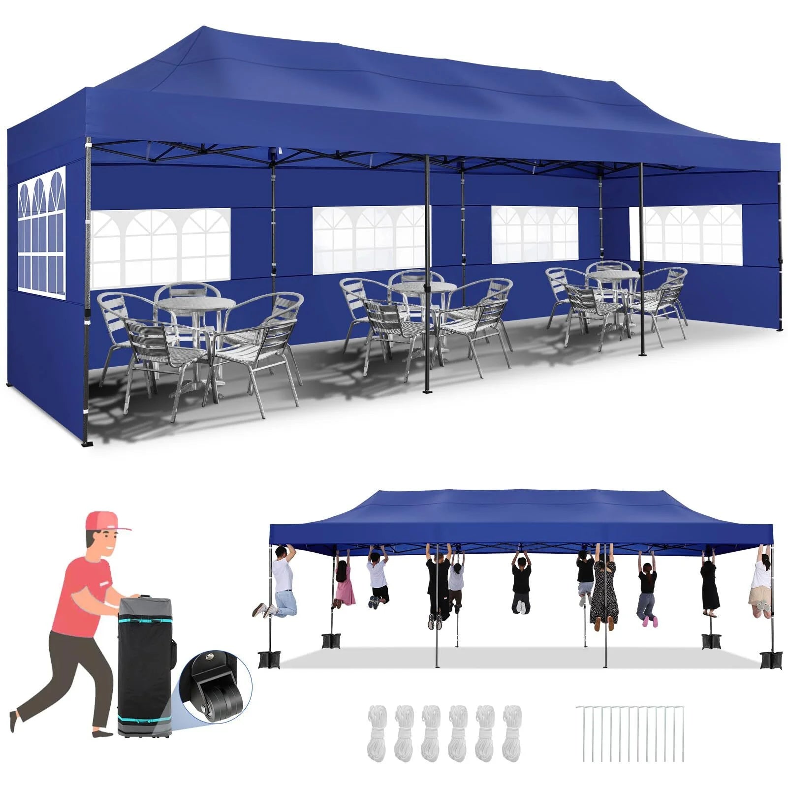 HOTEEL 10'x20' Canopy EZ Pop Up Canopy Anti-UV Waterproof Outdoor Tent Portable Party Wedding Instant Canopy Shelter All Season Tent Gazebo with 6 Removable Sidewalls, 4 Sandbags, Roller Bag