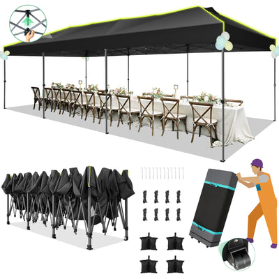 HOTEEL 10x30 EZ Pop Up Canopy, One Push Setup Glow Party Tent for Commercial, Waterproof UPF50+ Wedding Tent with Wheeled Bag & Air Vent