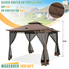 COBIZI 10'x10'Canopy with Mosquito Netting,Shade Tent for Party, Outdoor Activities, Backyard, Patio Lawn & Garden,Brown