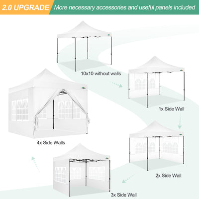 COBIZI 10'x10' Heavy Duty Pop Up Canopy with Sidewalls & 3 Adjustable Heights, SPC26