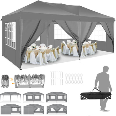 Hoteel 10x20ft Pop up Canopy, Fully Waterproof Canopy Tent with Sidewalls for Outdoor Sports, Black