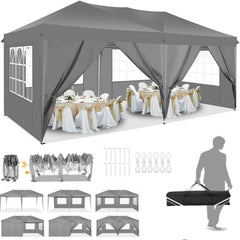 Hoteel 10x20ft Pop up Canopy, Fully Waterproof Canopy Tent with Sidewalls for Outdoor Sports, Black