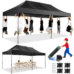 COBIZI 10'x20' Heavy Duty Pop up Canopy EZ Commercial Outdoor Tent Portable Party Wedding Instant Canopy Shelter All Season Anti-UV Waterproof Tent Gazebo with 6 Removable Sidewalls, Roller Bag
