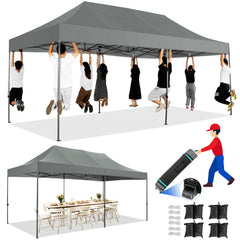 COBIZI 10'x20' Heavy Duty Pop up Canopy EZ Commercial Outdoor Tent Portable Party Wedding Instant Canopy Shelter All Season Anti-UV Waterproof Tent Gazebo with 6 Removable Sidewalls, Roller Bag