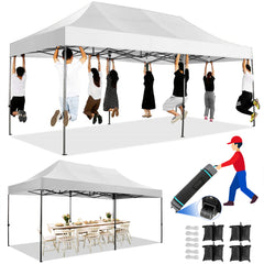 COBIZI 10'x20' Heavy Duty Pop up Canopy EZ Commercial Outdoor Tent Portable Party Wedding Instant Canopy Shelter All Season Anti-UV Waterproof Tent Gazebo with 6 Removable Sidewalls, Roller Bag