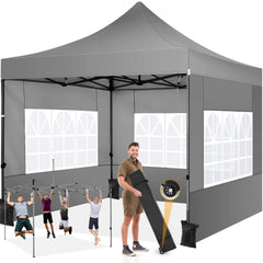 COBIZI 10x10 Heavy Duty Canopy Tent with 4 Sidewalls,Pop up Commercial Gazebo, Waterproof Outdoor Tents with Roller Bag, Black