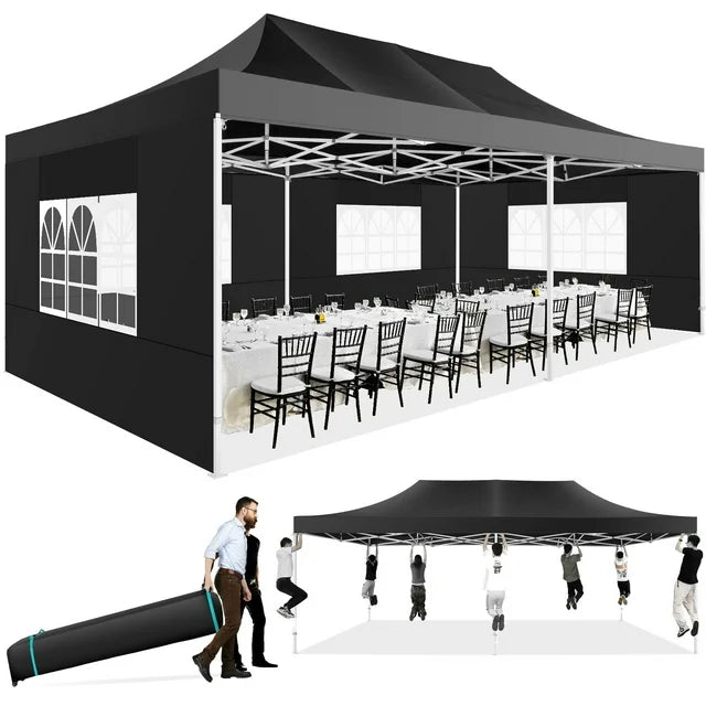 HOTEEL 10'x20' Canopy EZ Pop Up Canopy Anti-UV Waterproof Outdoor Tent Portable Party Wedding Instant Canopy Shelter All Season Tent Gazebo with 6 Removable Sidewalls, 4 Sandbags, Roller Bag