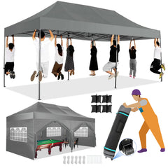 COBIZI 10'x20' Heavy Duty Pop up Canopy EZ Commercial Outdoor Tent Portable Party Wedding Instant Canopy Shelter All Season Anti-UV Waterproof Tent Gazebo with 6 Removable Sidewalls, Roller Bag