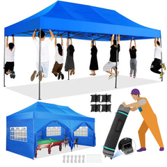 COBIZI 10'x20' Heavy Duty Pop up Canopy EZ Commercial Outdoor Tent Portable Party Wedding Instant Canopy Shelter All Season Anti-UV Waterproof Tent Gazebo with 6 Removable Sidewalls, Roller Bag