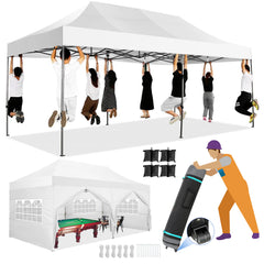 COBIZI 10'x20' Heavy Duty Pop up Canopy EZ Commercial Outdoor Tent Portable Party Wedding Instant Canopy Shelter All Season Anti-UV Waterproof Tent Gazebo with 6 Removable Sidewalls, Roller Bag