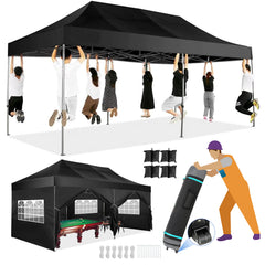 COBIZI 10'x20' Heavy Duty Pop up Canopy EZ Commercial Outdoor Tent Portable Party Wedding Instant Canopy Shelter All Season Anti-UV Waterproof Tent Gazebo with 6 Removable Sidewalls, Roller Bag
