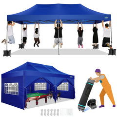 COBIZI 10'x20' Heavy Duty Pop up Canopy EZ Commercial Outdoor Tent Portable Party Wedding Instant Canopy Shelter All Season Anti-UV Waterproof Tent Gazebo with 6 Removable Sidewalls, Roller Bag