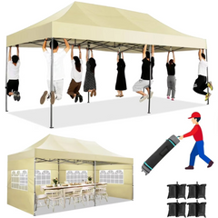 COBIZI 10'x20' Heavy Duty Pop up Canopy EZ Commercial Outdoor Tent Portable Party Wedding Instant Canopy Shelter All Season Anti-UV Waterproof Tent Gazebo with 6 Removable Sidewalls, Roller Bag