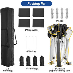 HOTEEL Pop up Canopy Tent 10x10 Commercial Instant Canopy with 4 Sidewalls & Carry Bag,Portable Tent for Parties Beach Camping Party Event Shelter Sun Shade
