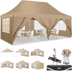 COBIZI 10x20ft Pop Up Canopy Tent with 6 Removable Sidewalls, Easy Up Commercial Canopy, Waterproof and UV50+ Gazebo with Portable Bag, Adjustable Leg Heights,Party Tents for Parties