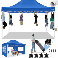 Hoteel 10x15 Heavy Duty Canopy Tent with 4 Sidewalls,Pop up Canopy for Parties Wedding,Commercial Easy up Gazebo with Roller Bag,UV 50+ &,Blue