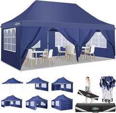 COBIZI 10x20ft Pop Up Canopy Tent with 6 Removable Sidewalls, Easy Up Commercial Canopy, Waterproof and UV50+ Gazebo with Portable Bag, Adjustable Leg Heights,Party Tents for Parties