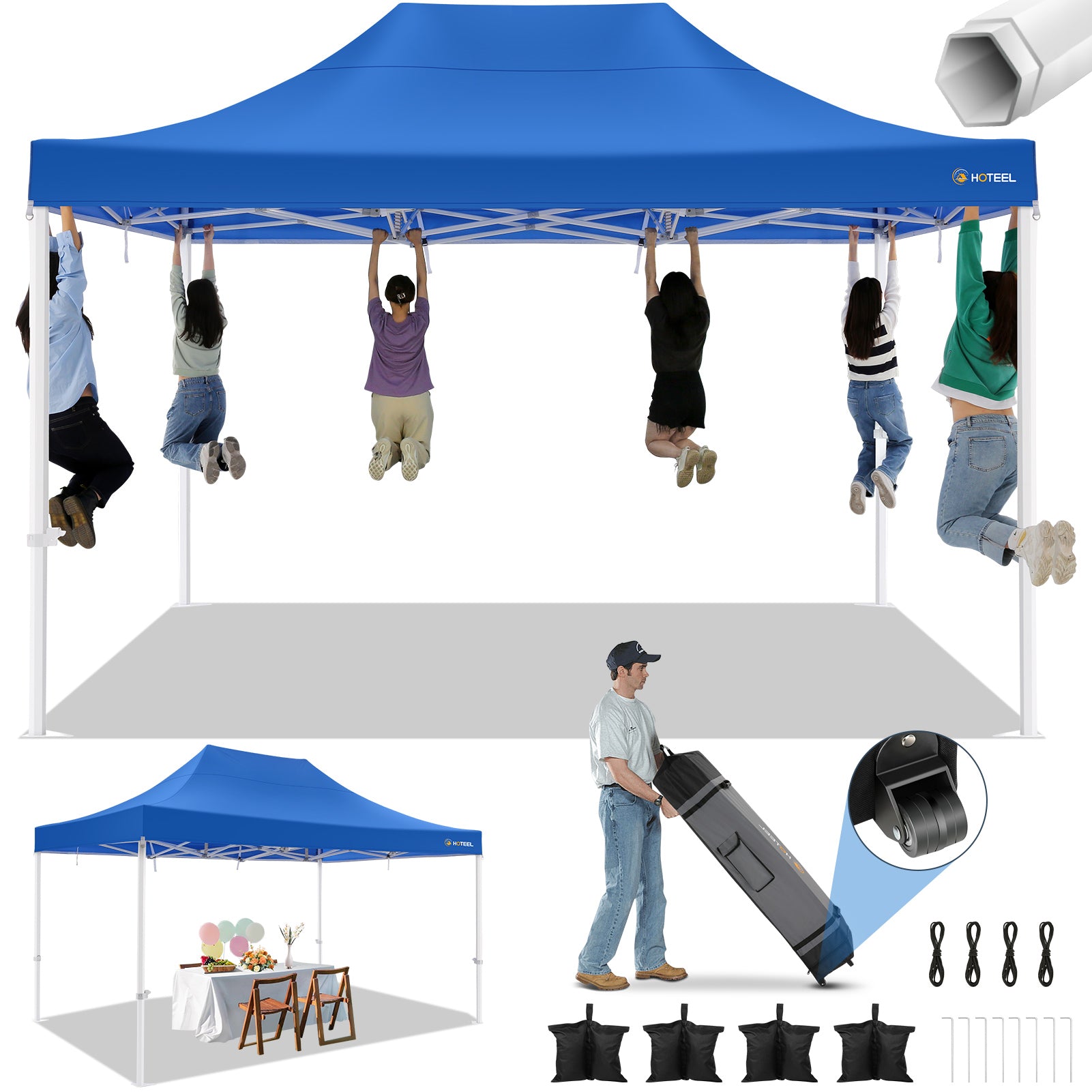 HOTEEL 10x15 Pop Up Canopy Tent Heavy Duty Easy Up Outdoor Canopy Commercial Event Tent Wedding with Roller Bag,UV 50+ & Upgraded No Water Accumulation,Thick Hexagonal Legs