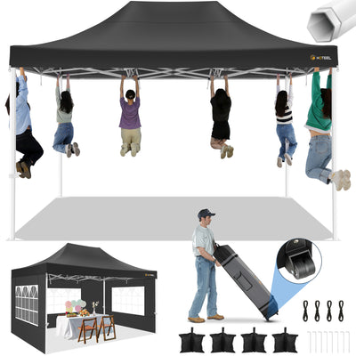 Hoteel 10'x15' Heavy Duty Canopy Tent with 4 Sidewalls,Pop up Canopy for Parties Wedding,Commercial Easy up Gazebo with Roller Bag,UV 50+&Waterproof