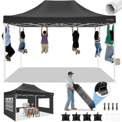 Hoteel 10'x15' Heavy Duty Canopy Tent with 4 Sidewalls,Pop up Canopy for Parties Wedding,Commercial Easy up Gazebo with Roller Bag,UV 50+&Waterproof
