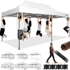 COBIZI 10x20 Pop Up Canopy Tent Heavy Duty with 6 Removable Sidewalls, Commercial Heavy Duty Pop Up Tent for Parties All Weather Waterproof and UV 50+ Wedding Tent with Roller Bag(Legs Upgraded)
