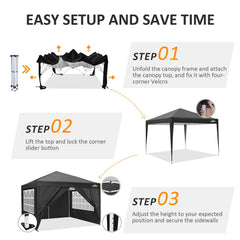 COBIZI 10x10ft Pop up Canopy Tent with 4 Sidewalls, Easy up Outdoor Waterproof Camping Tent,for Parties,Picnic, Black