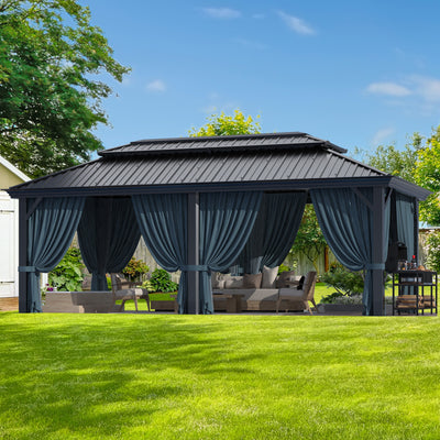 COBIZI 12'x20'  Heavy Duty Double HardTop Gazebo with Privacy Curtains & Netting, SPC91