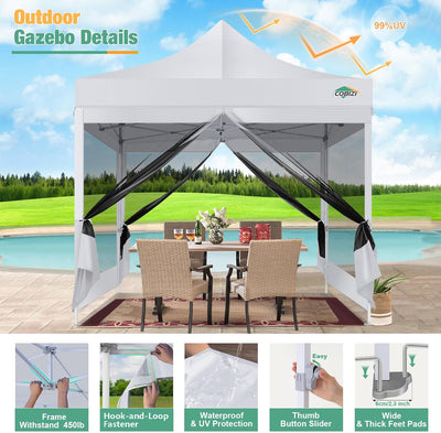 COBIZI 10'x10' Heavy Duty Pop up Canopy Gazebo with Netting Screened SPC111