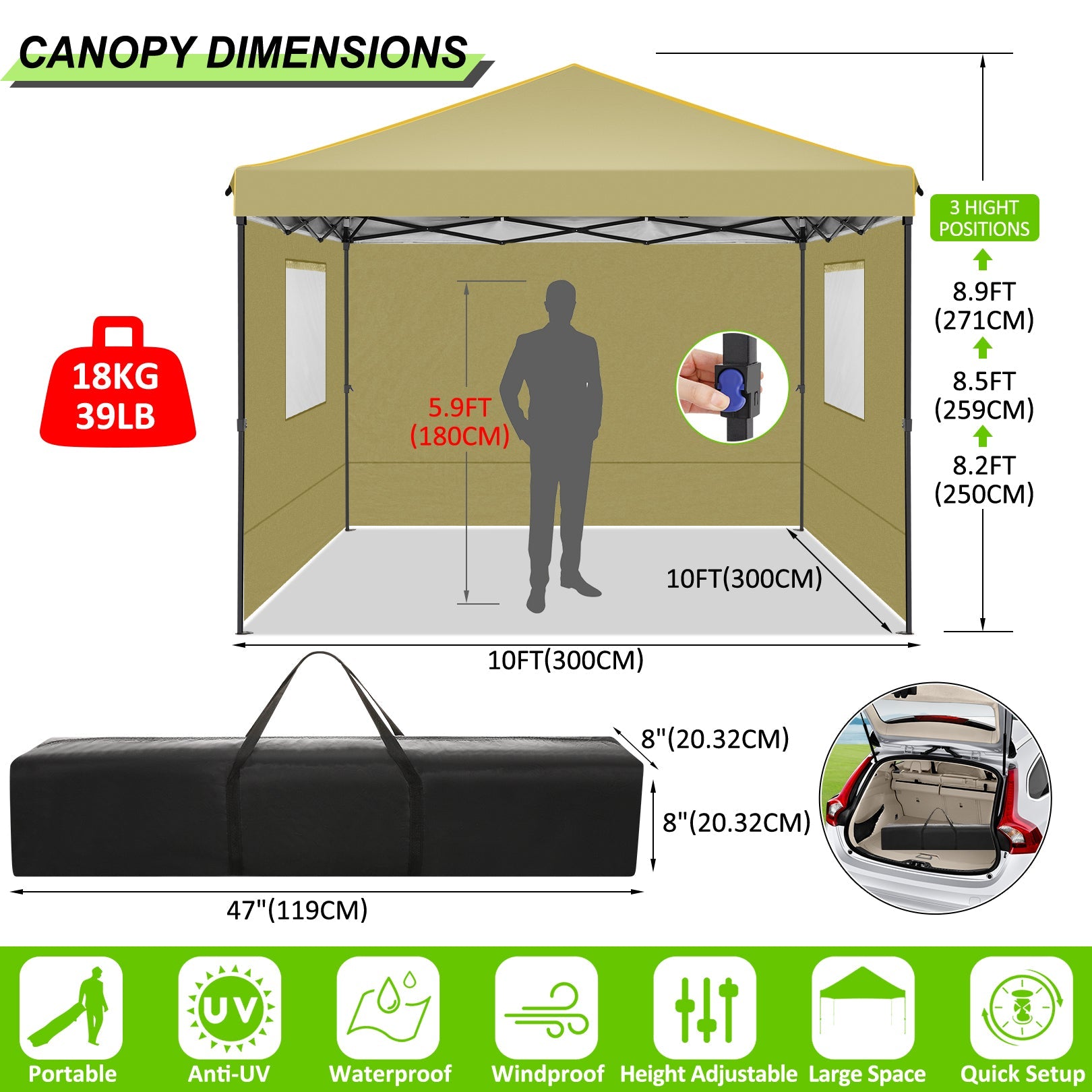 COBIZI 10'x10' Pop Up Canopy Tent with 4 Removable Sidewalls,Waterproof Commercial Instant Gazebo Outdoor Tents for Party/Exhibition/Picnic with Carry Bag