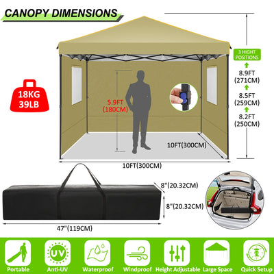 COBIZI 10'x10' Pop Up Canopy Tent with 4 Removable Sidewalls,Waterproof Commercial Instant Gazebo Outdoor Tents for Party/Exhibition/Picnic with Carry Bag