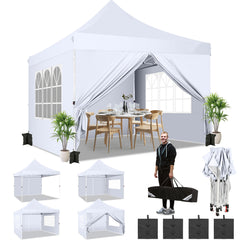 Hoteel 10'x10' Pop Up Canopy Tent with 3 Sidewalls, Outdoor Canopy Tent Waterproof Pop Up Backyard Canopy Portable Party Commercial Instant Canopy Shelter Tent Gazebo for Wedding Camping, White
