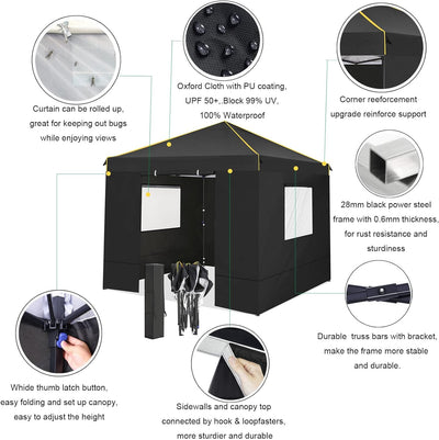 HOTEEL 10' x 10' Outdoor Canopy Party Tent EZ Pop up Canopy Portable Commercial Instant Canopy Shelter Tent Waterproof Gazebo with 4 Sidewalls & Carry Bag,Stakes & Ropes