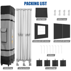 HOTEEL Tents for Parties, 10x20 Pop Up Canopy Tent Heavy Duty with 6 Sidewalls, Commercial Outdoor Canopy Tents for Event Wedding, All Season UV 50+& Waterproof with Roller Bag, Thickened Legs, Black