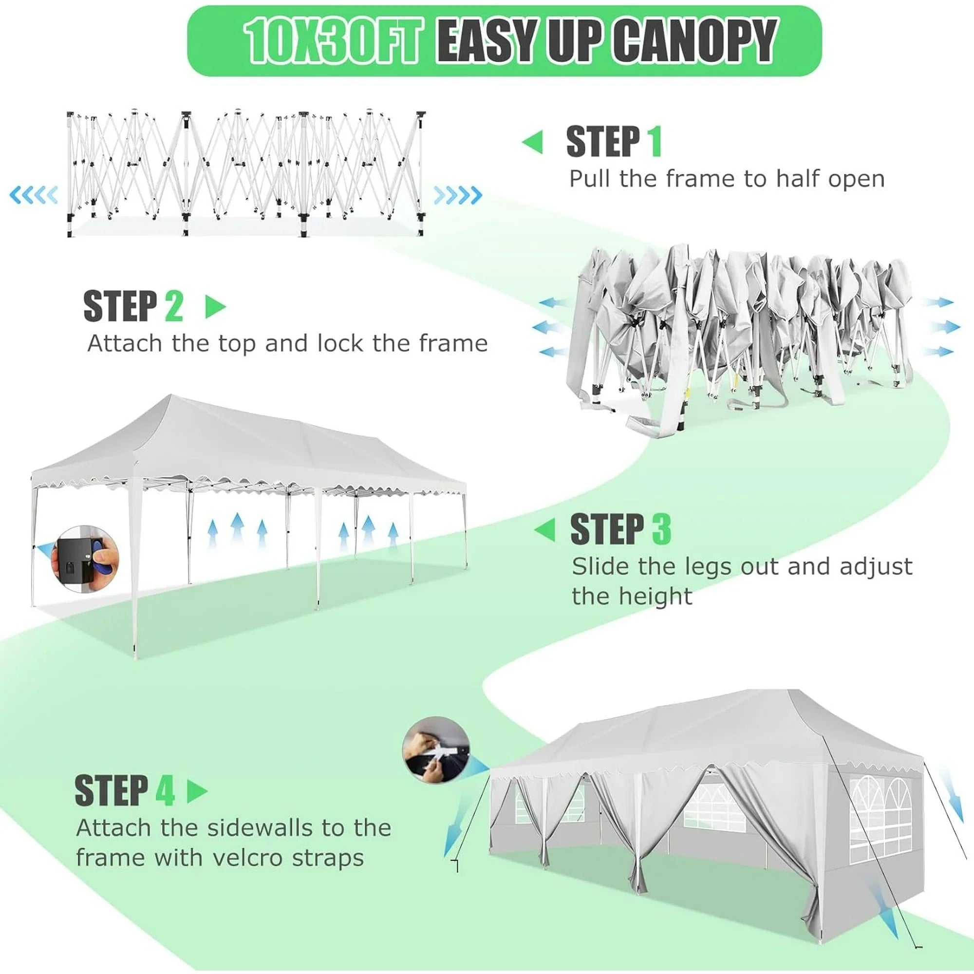 HOTEEL 10x30 Pop Up Canopy Tent with 8 Sidewalls,Heavy Duty Wedding Event Tents,Party Gazebo with Roller Bag,UPF 50+ Windproof Waterproof