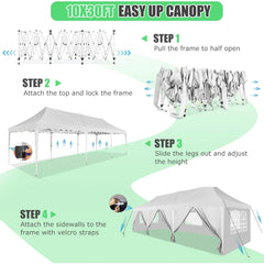HOTEEL 10x30 Pop Up Canopy Tent with 8 Sidewalls,Heavy Duty Wedding Event Tents,Party Gazebo with Roller Bag,UPF 50+ Windproof Waterproof