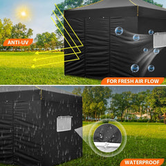 HOTEEL 10' x 10' Outdoor Canopy Party Tent EZ Pop up Canopy Portable Commercial Instant Canopy Shelter Tent Waterproof Gazebo with 4 Sidewalls & Carry Bag,Stakes & Ropes,Black