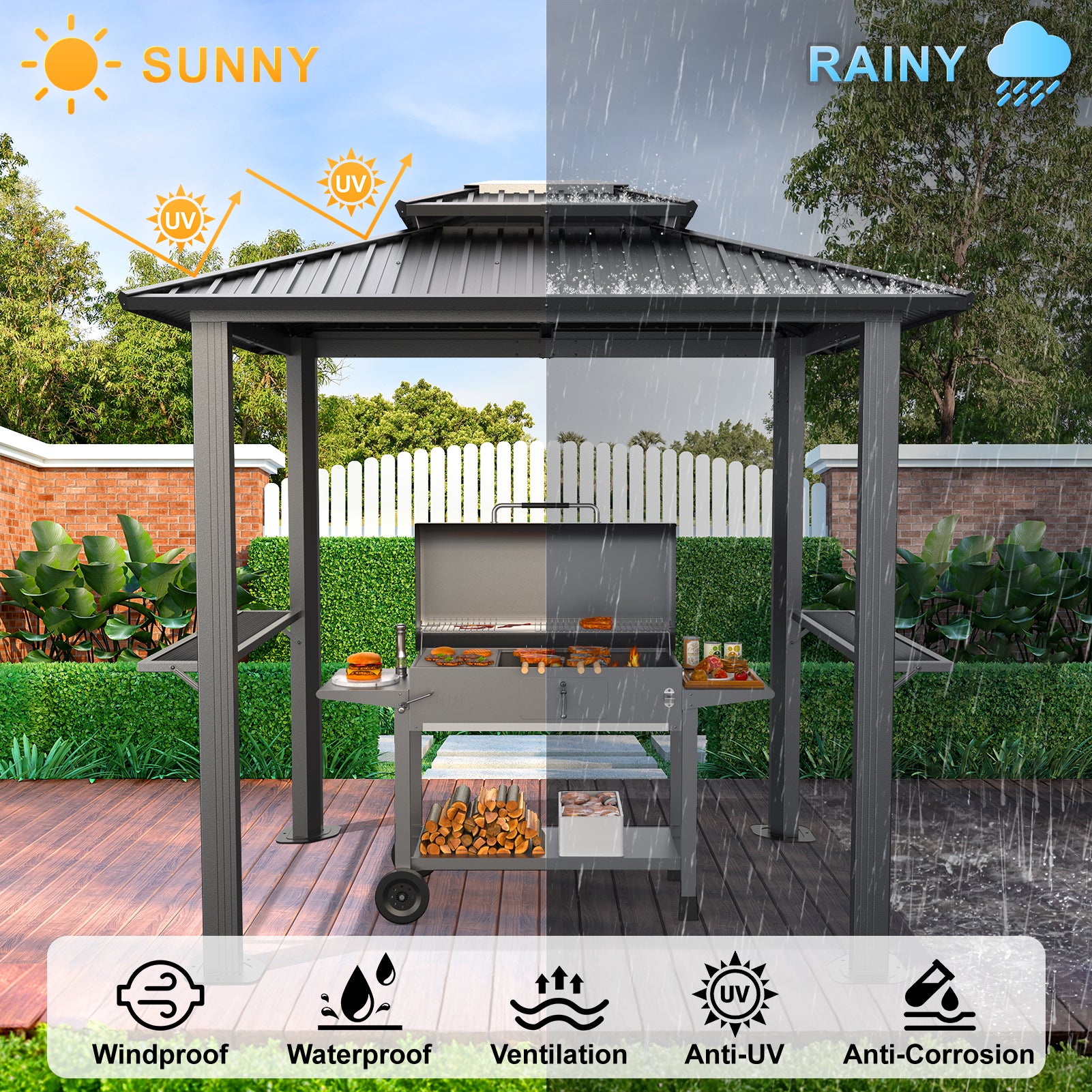 COBIZI 10'x12' Hard Top Grill Gazebo with 2 Side Shelves SPC224