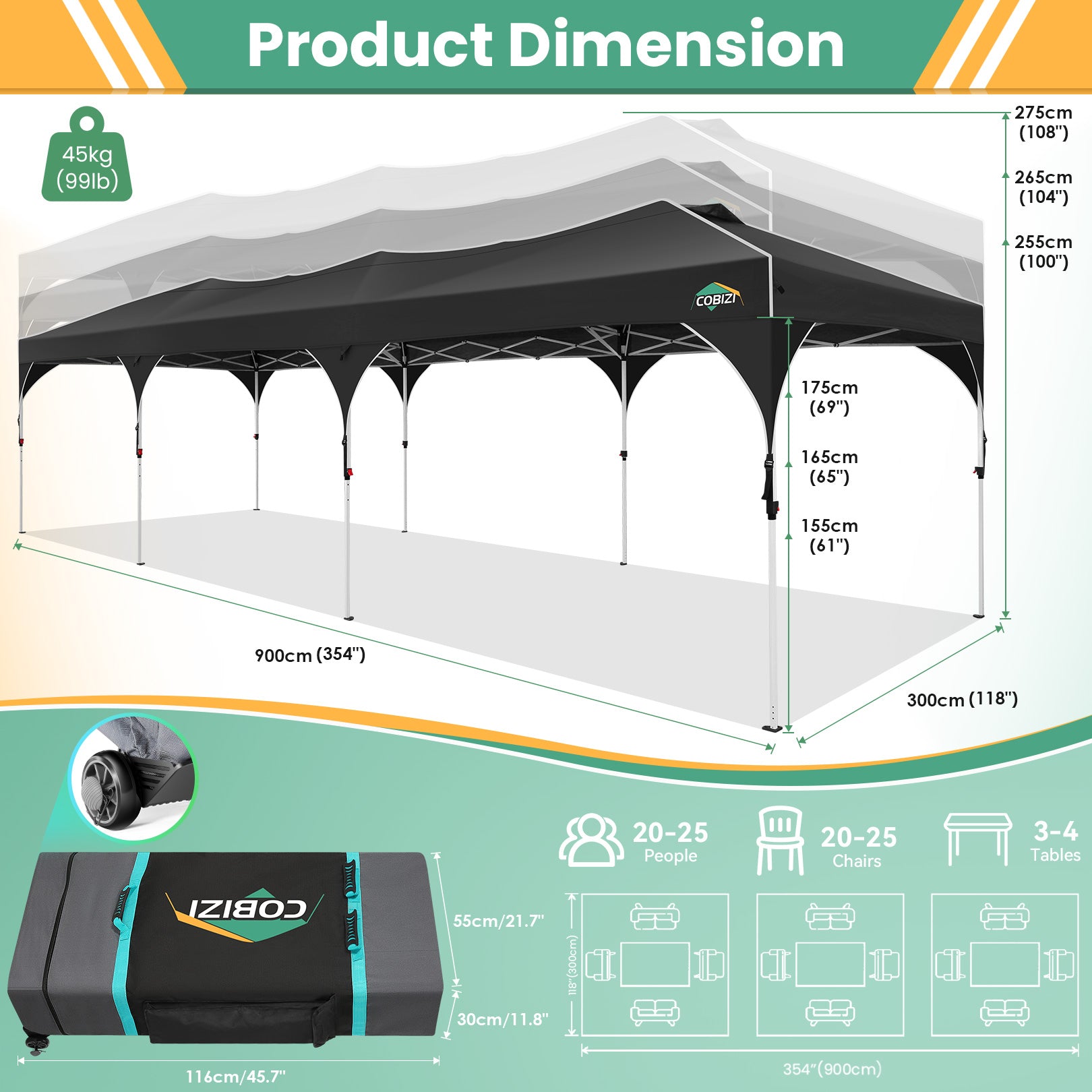 COBIZI 10'x10'/10'x20'/10'x30' Pop Up Canopy with 4 Sidewalls  SPC143 Series
