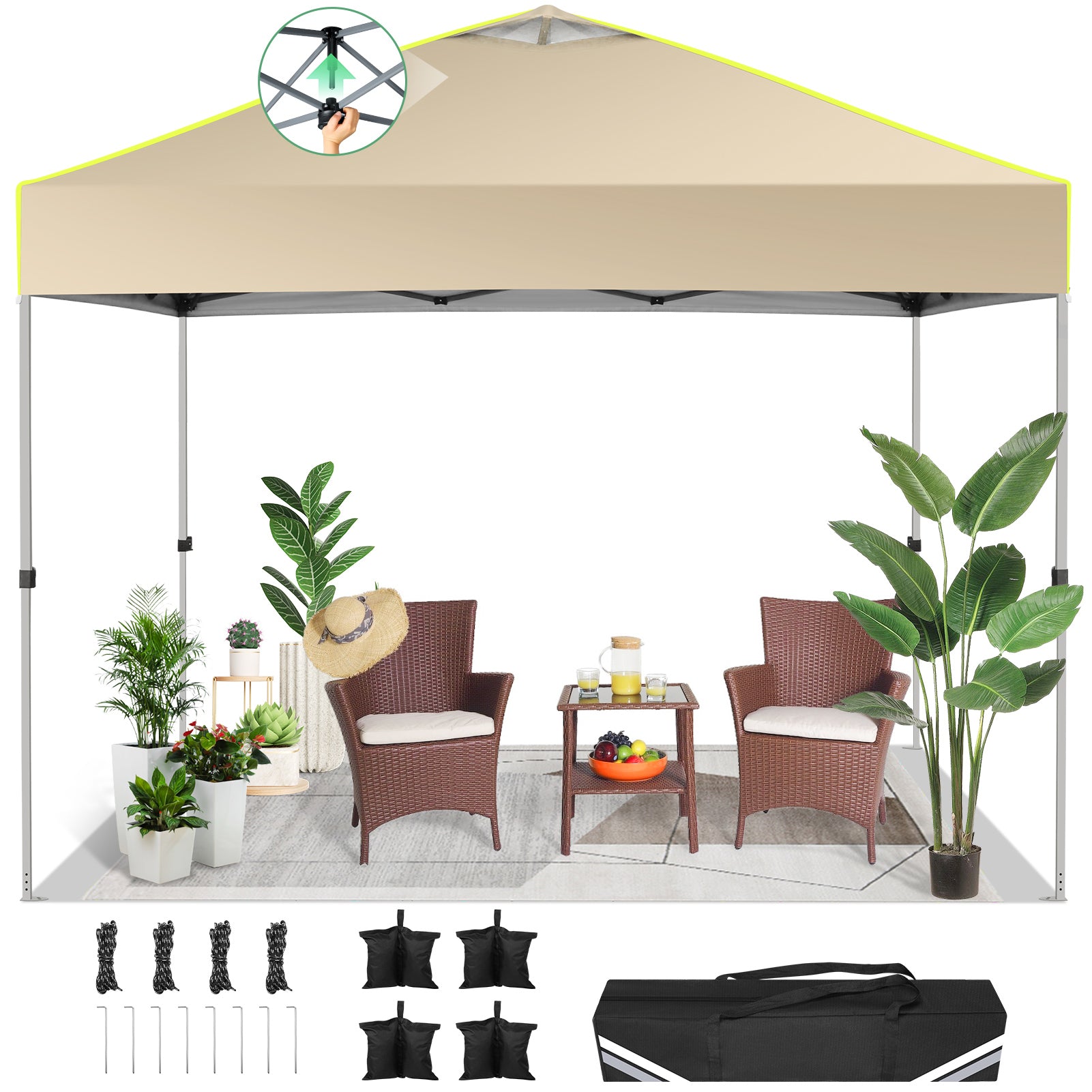 Hoteel Canopy 10x10 Pop Up Canopy Tent 1-Button Push Easy up Outdoor Canopy Instant Portable Commercial Shelter Waterproof UPF50+ Gazebo with Reflective Strip, Air Vent & 4 Sandbags, White