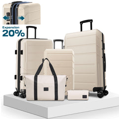HOTEEL 5 Piece Luggage Sets,Expandable ABS+PC Hardshell Suitcase Set with TSA Lock,Lightweight Carry on Suitcases for Men Women,Beige