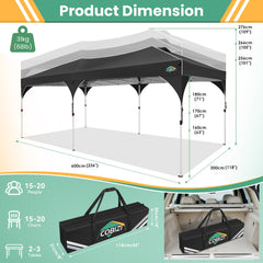 Cobizi 10'x20' Up Pop Up Canopy Tent, Party Tents with One Push Central Button Air Vent, Instant Canopy Tent with Sidewalls & Reflective Strip SPC000142