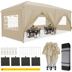 HOTEEL 10'x20' Pop Up Canopy with Sidewalls,Easy Up Canopy Tent with Carry Bag,Outdoor Canopies with 4 Sandbags,Large Tents for Outdoor Events,Wedding,Backyard,Commercial,Black