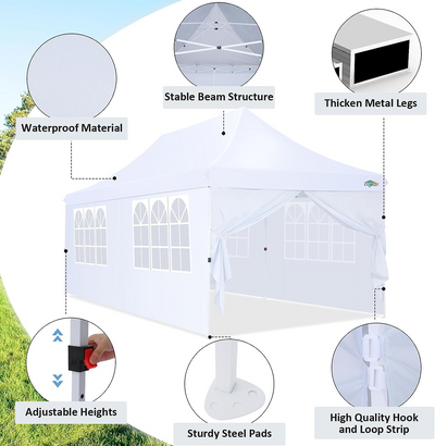 COBIZI 10x20ft Pop Up Canopy Tent with 6 Removable Sidewalls, Easy Up Commercial Canopy, Waterproof and UV50+ Gazebo with Portable Bag, Adjustable Leg Heights,Party Tents for Parties