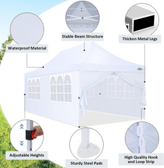COBIZI 10x20ft Pop Up Canopy Tent with 6 Removable Sidewalls, Easy Up Commercial Canopy, Waterproof and UV50+ Gazebo with Portable Bag, Adjustable Leg Heights,Party Tents for Parties