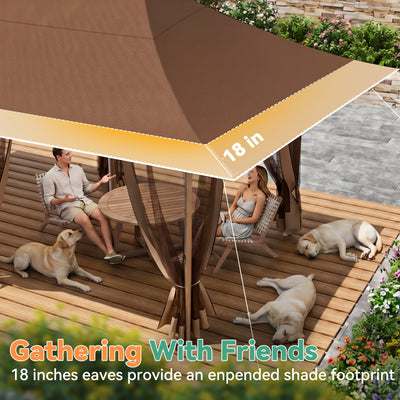 COBIZI 12'x20' Pop Up Gazebo Easy Setup with Mosquito Netting, Brown SPC000251